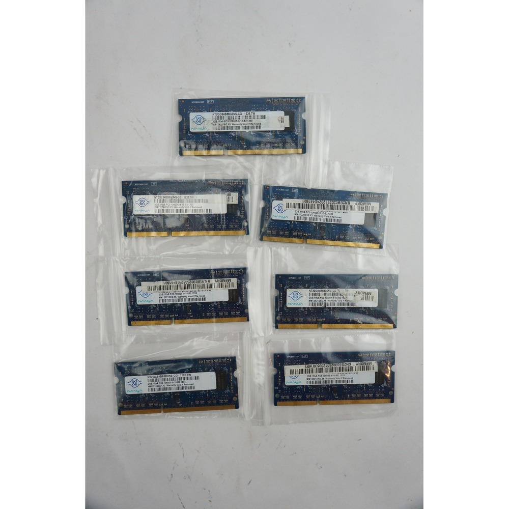 Nanya 2GB DDR3 RAM Laptop‎ Lot of 7 PC3-10600S 1333MHz NT2GC64B88B0NS-CG EUC